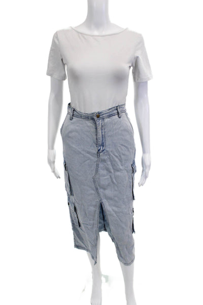 Vintage Havana Womens Cargo Maxi Skirt Light Blue Lyocell Size M