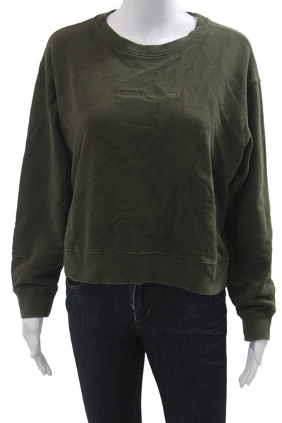 Running Bare Womens Pullover Sweatshirt Green 100% Cotton Army Crew Neck Size 8