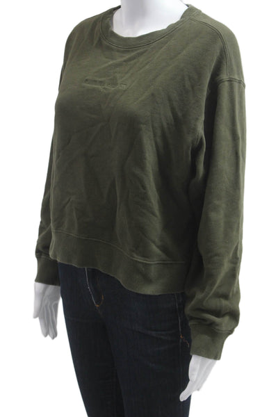 Running Bare Womens Pullover Sweatshirt Green 100% Cotton Army Crew Neck Size 8