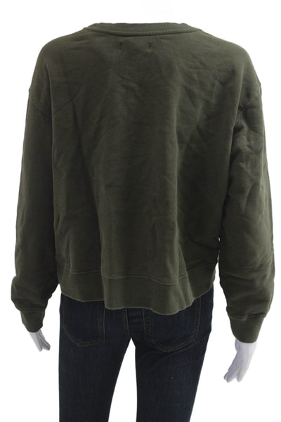 Running Bare Womens Pullover Sweatshirt Green 100% Cotton Army Crew Neck Size 8
