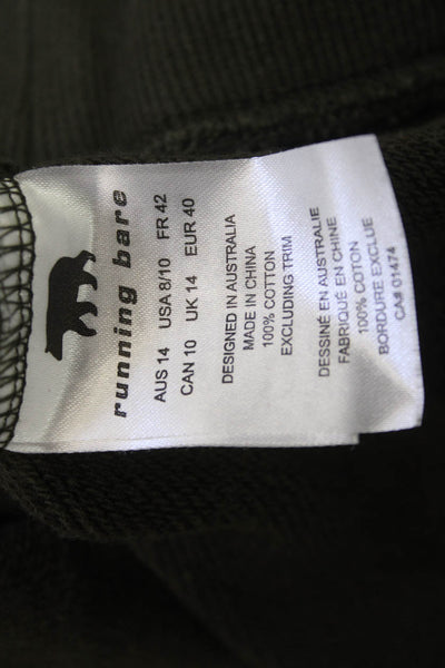 Running Bare Womens Pullover Sweatshirt Green 100% Cotton Army Crew Neck Size 8