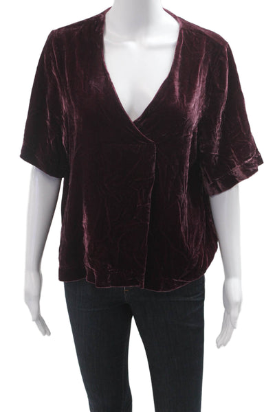 Leo & Sage Women Bohemian Purple V-Neck Short Sleeve Viscose Blouse Size L