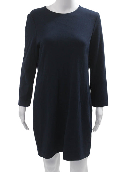 J Crew Women Shift Dress Dark Blue Long Sleeve Crew Neck Knee Length Size L