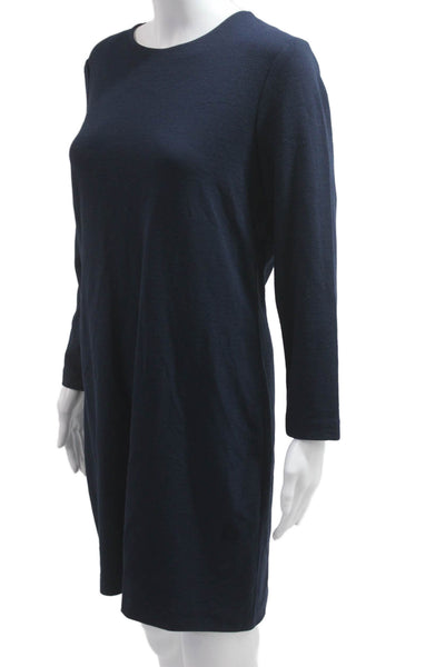 J Crew Women Shift Dress Dark Blue Long Sleeve Crew Neck Knee Length Size L