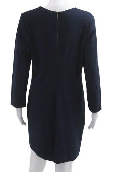 J Crew Women Shift Dress Dark Blue Long Sleeve Crew Neck Knee Length Size L