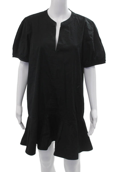 J Crew Women Shift Shirt Dress Black 100% Cotton Short Sleeve Size L
