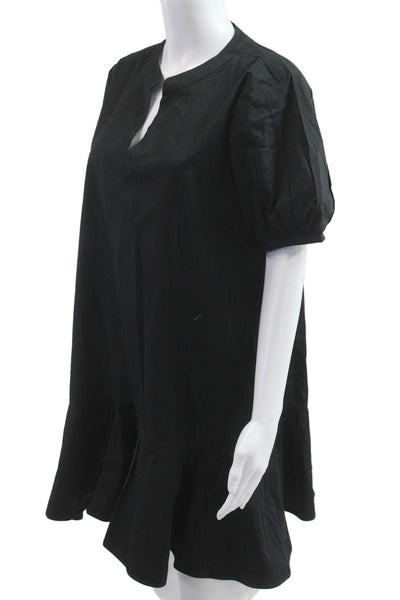 J Crew Women Shift Shirt Dress Black 100% Cotton Short Sleeve Size L