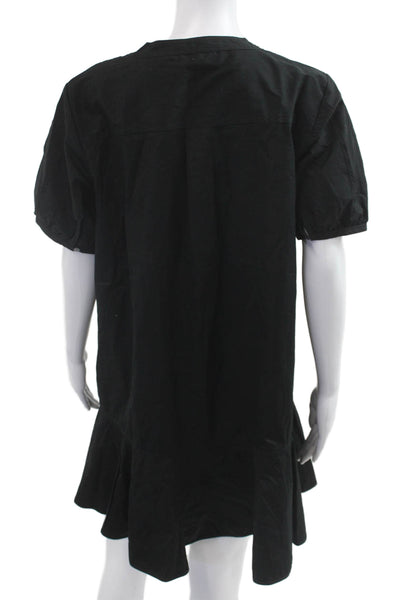 J Crew Women Shift Shirt Dress Black 100% Cotton Short Sleeve Size L