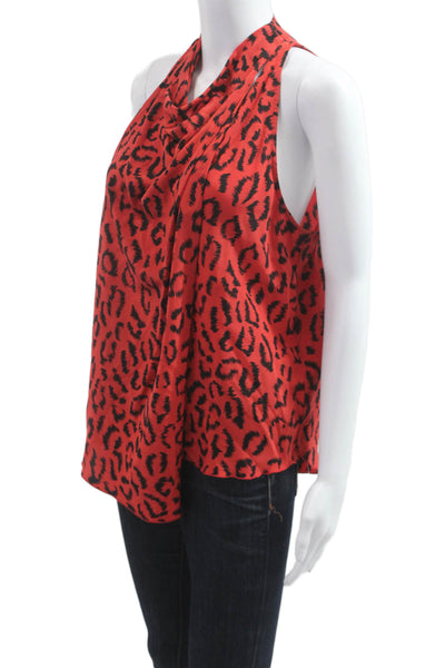 A.L.C. Women Red Silk Animal Print Sleeveless High Neck Blouse Size 6