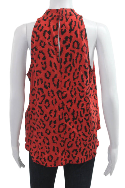 A.L.C. Women Red Silk Animal Print Sleeveless High Neck Blouse Size 6