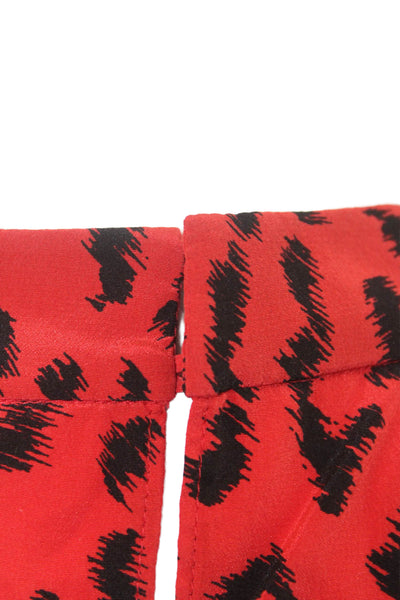 A.L.C. Women Red Silk Animal Print Sleeveless High Neck Blouse Size 6