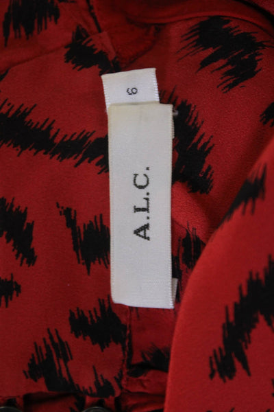 A.L.C. Women Red Silk Animal Print Sleeveless High Neck Blouse Size 6
