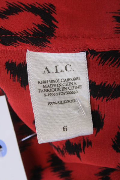 A.L.C. Women Red Silk Animal Print Sleeveless High Neck Blouse Size 6