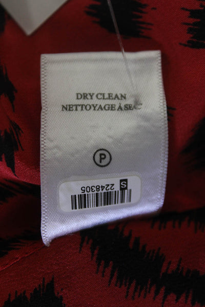 A.L.C. Women Red Silk Animal Print Sleeveless High Neck Blouse Size 6