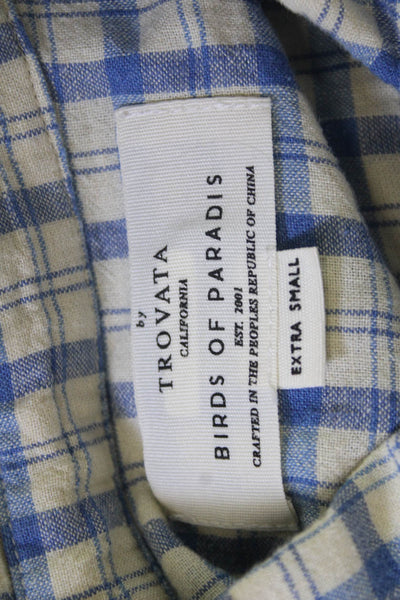 Trovata Womens Beige Plaid Collared Button Up Short Sleeve Boho Blouse Size XS