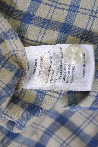 Trovata Womens Beige Plaid Collared Button Up Short Sleeve Boho Blouse Size XS