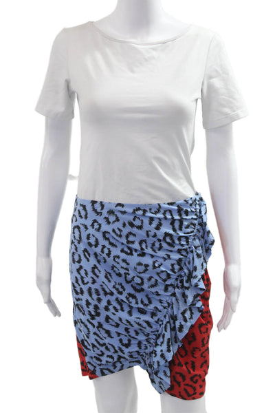 A.L.C. Women Blue Animal Print Wrap Mini Skirt Silk Elastane Size 6