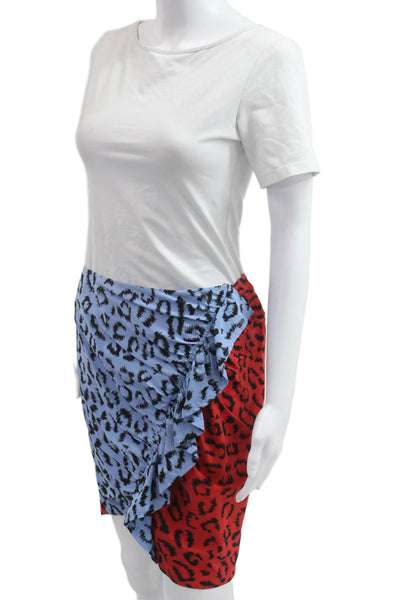 A.L.C. Women Blue Animal Print Wrap Mini Skirt Silk Elastane Size 6