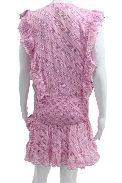 Bell Womens Mini Shirt Dress Pink Striped V Neck Cotton Sleeveless Boho Size XS