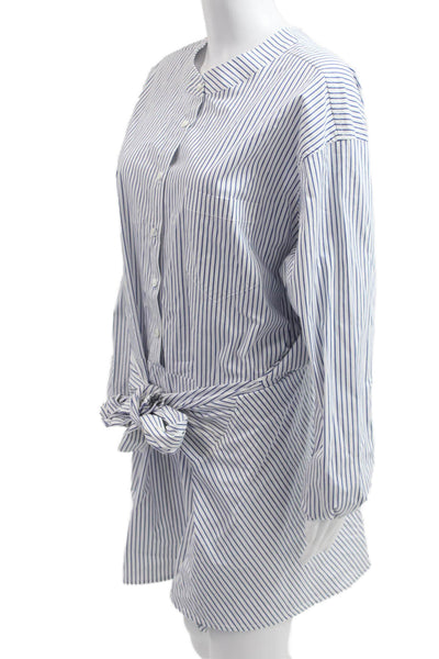 Parentezi Womens Shirt Dress Blue Striped Cotton Long Sleeve Mini Size XS