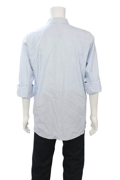 Barbour Mens Button-Down Dress Shirt Light Blue Striped Cotton Size L