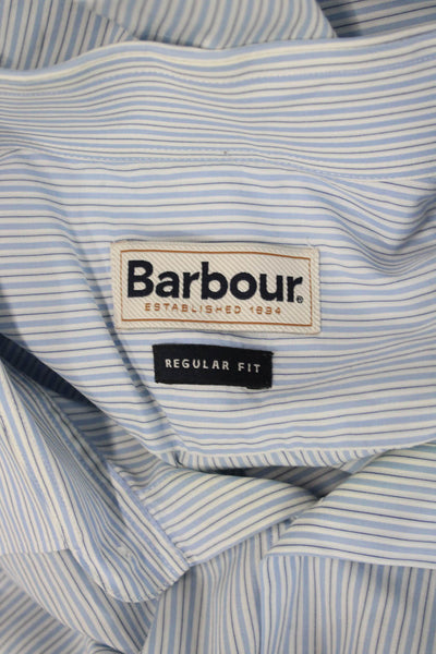 Barbour Mens Button-Down Dress Shirt Light Blue Striped Cotton Size L