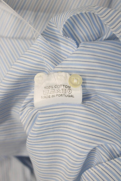 Barbour Mens Button-Down Dress Shirt Light Blue Striped Cotton Size L