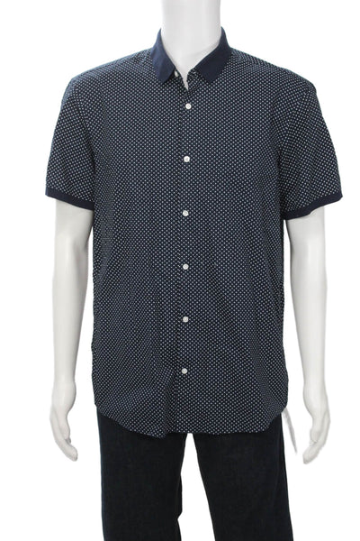 Michael Kors Mens Polka Dot Button Down Slim Fit Shirt Blue Size Extra Large