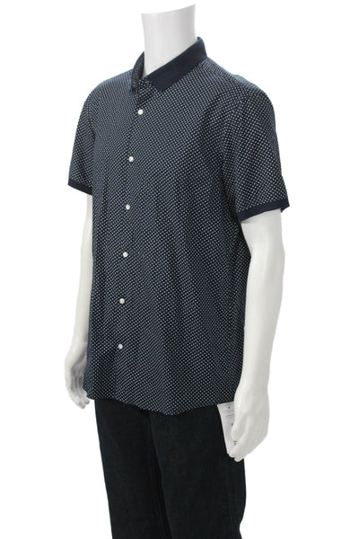 Michael Kors Mens Polka Dot Button Down Slim Fit Shirt Blue Size Extra Large