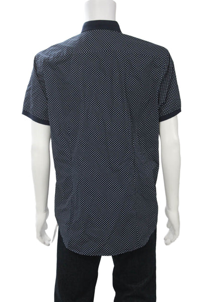 Michael Kors Mens Polka Dot Button Down Slim Fit Shirt Blue Size Extra Large