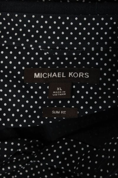 Michael Kors Mens Polka Dot Button Down Slim Fit Shirt Blue Size Extra Large