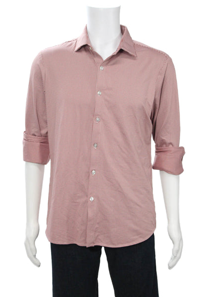 Mizzen + Main Mens Plaid Trim Fit Button Down Shirt Red White Size Large