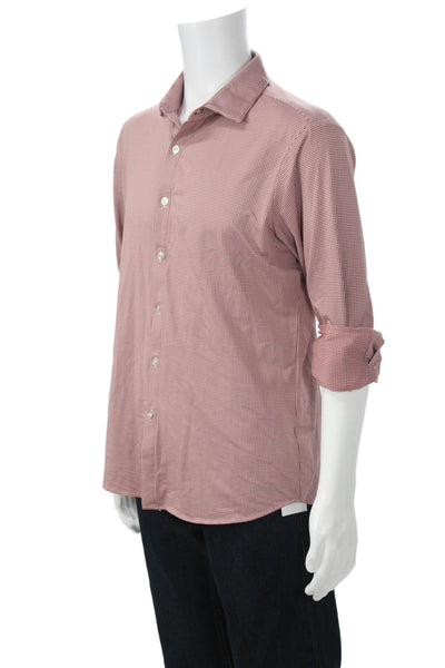 Mizzen + Main Mens Plaid Trim Fit Button Down Shirt Red White Size Large