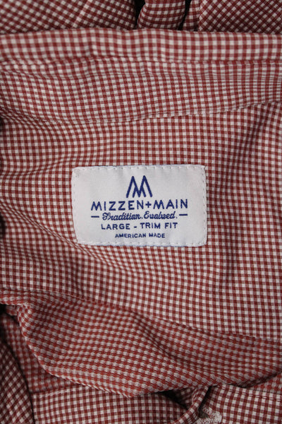 Mizzen + Main Mens Plaid Trim Fit Button Down Shirt Red White Size Large