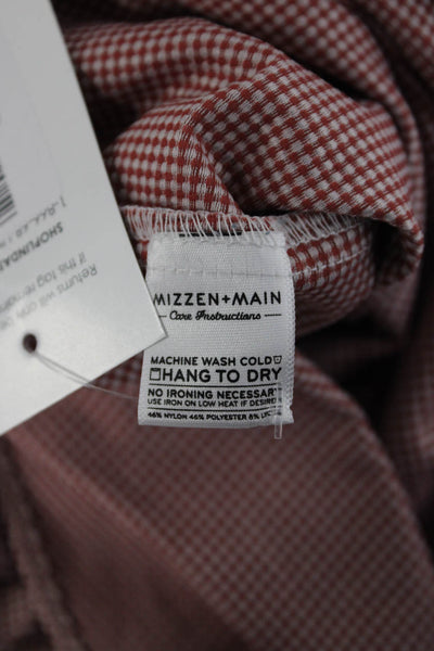 Mizzen + Main Mens Plaid Trim Fit Button Down Shirt Red White Size Large