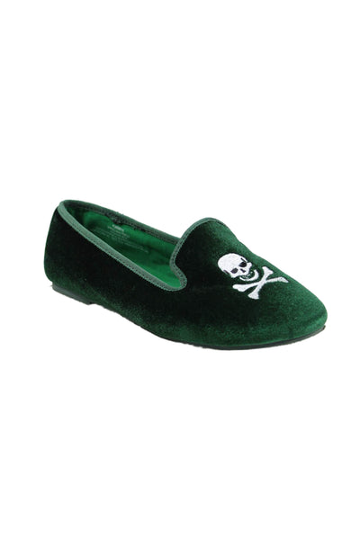 Crewcuts Childrens Girls Velvet Skull Slide On Ballet Flats Green Size 5