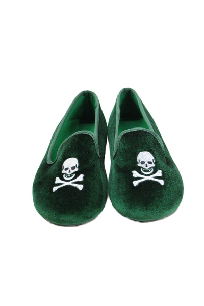 Crewcuts Childrens Girls Velvet Skull Slide On Ballet Flats Green Size 5
