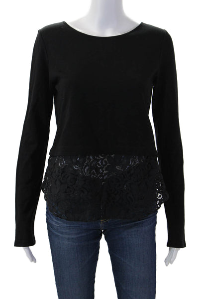 Theory Women Cropped Jersey Sweater Black Zip Round Neck Size S