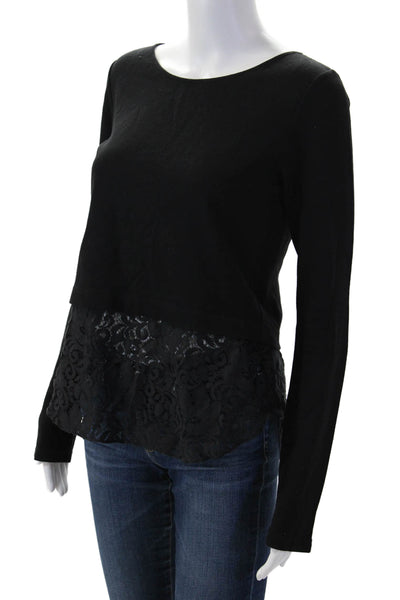 Theory Women Cropped Jersey Sweater Black Zip Round Neck Size S