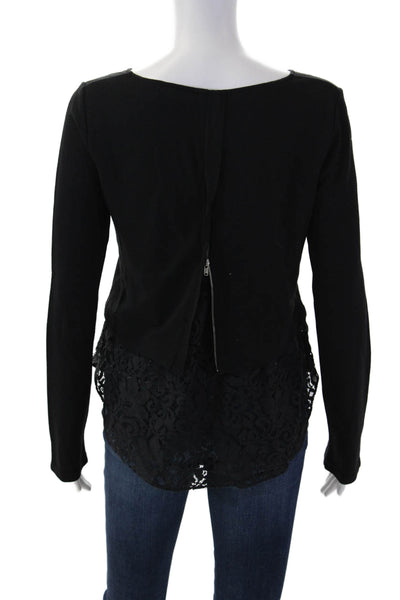 Theory Women Cropped Jersey Sweater Black Zip Round Neck Size S