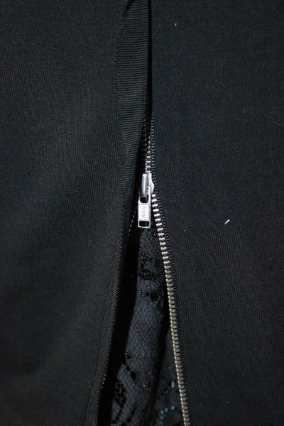 Theory Women Cropped Jersey Sweater Black Zip Round Neck Size S