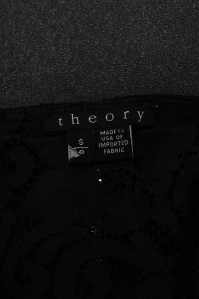 Theory Women Cropped Jersey Sweater Black Zip Round Neck Size S
