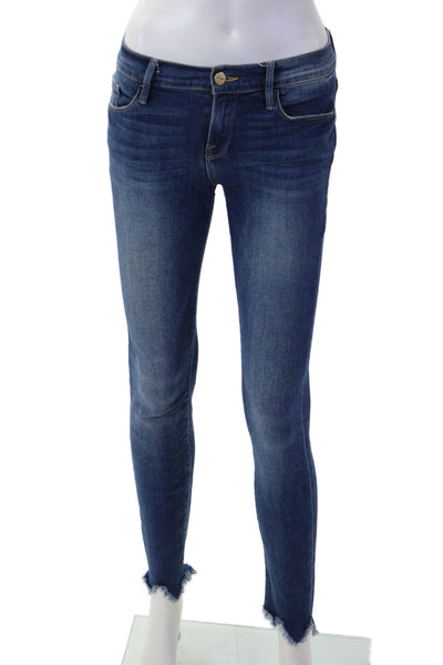 Frame Denim Womens Ankle Skinny Jeans Dark Blue Button Mid Rise Size 25