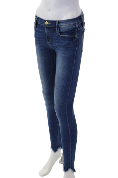 Frame Denim Womens Ankle Skinny Jeans Dark Blue Button Mid Rise Size 25
