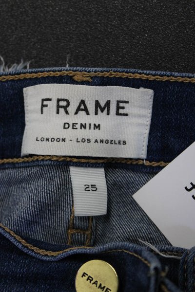 Frame Denim Womens Ankle Skinny Jeans Dark Blue Button Mid Rise Size 25