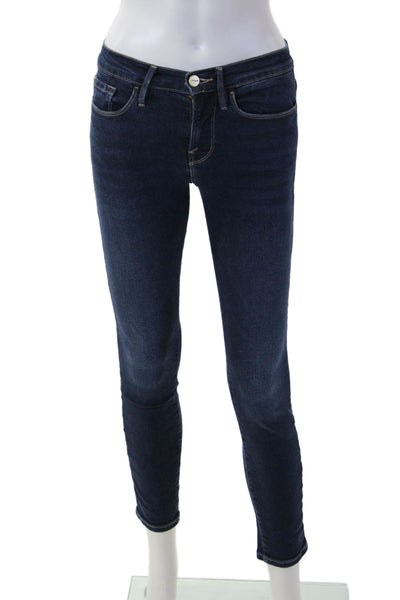 Frame Womens Ankle Skinny Jeans Dark Blue High Rise Button Size 25