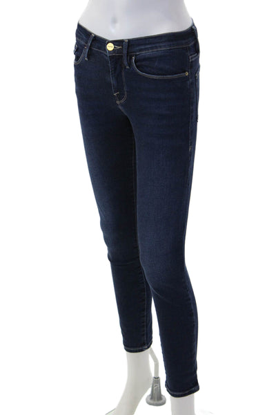 Frame Womens Ankle Skinny Jeans Dark Blue High Rise Button Size 25
