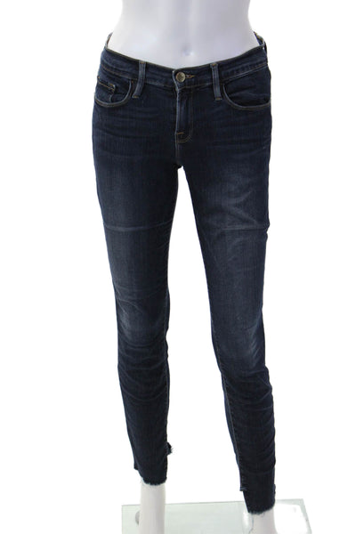 Frame Denim Women Ankle Skinny Jeans Dark Blue High Rise Button Size 25