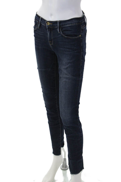 Frame Denim Women Ankle Skinny Jeans Dark Blue High Rise Button Size 25