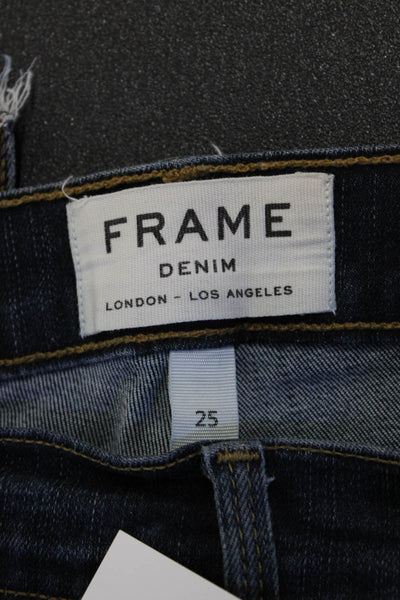 Frame Denim Women Ankle Skinny Jeans Dark Blue High Rise Button Size 25